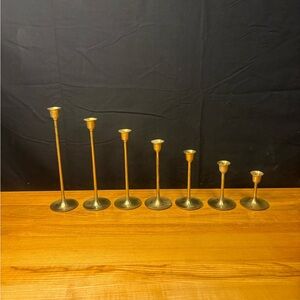 Vintage Set of 7 Graduated Brass Candlestick Holders – Made in Taiwan
